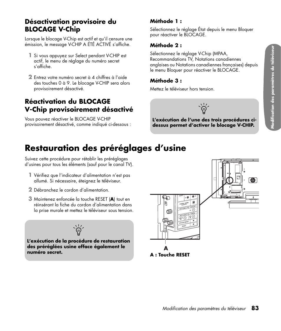 Restauration des préréglages d’usine | HP Pavilion LC3700N User Manual | Page 191 / 322