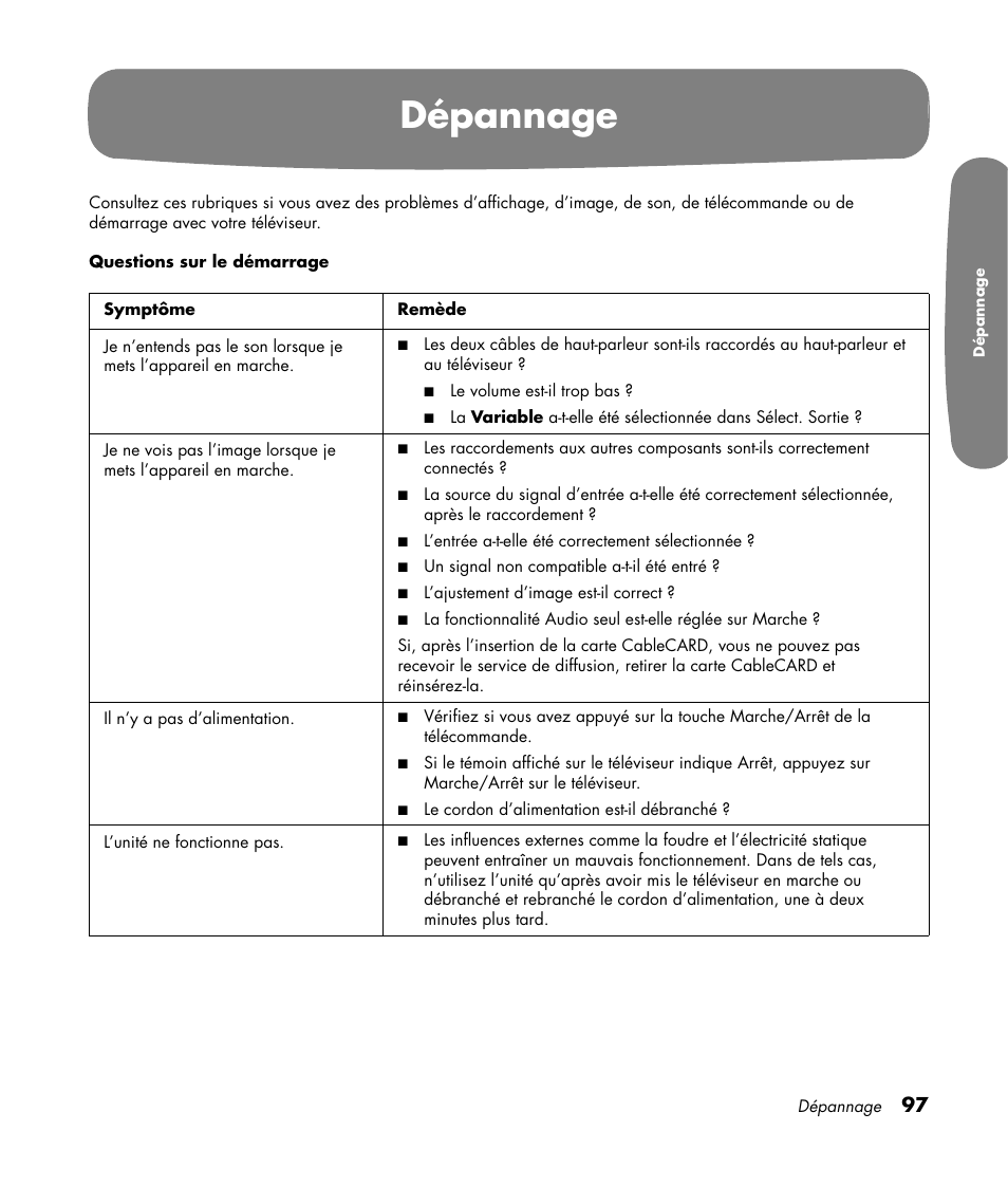 Dépannage | HP Pavilion LC3700N User Manual | Page 205 / 322