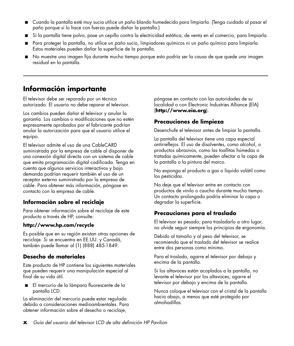 Información importante | HP Pavilion LC3700N User Manual | Page 220 / 322