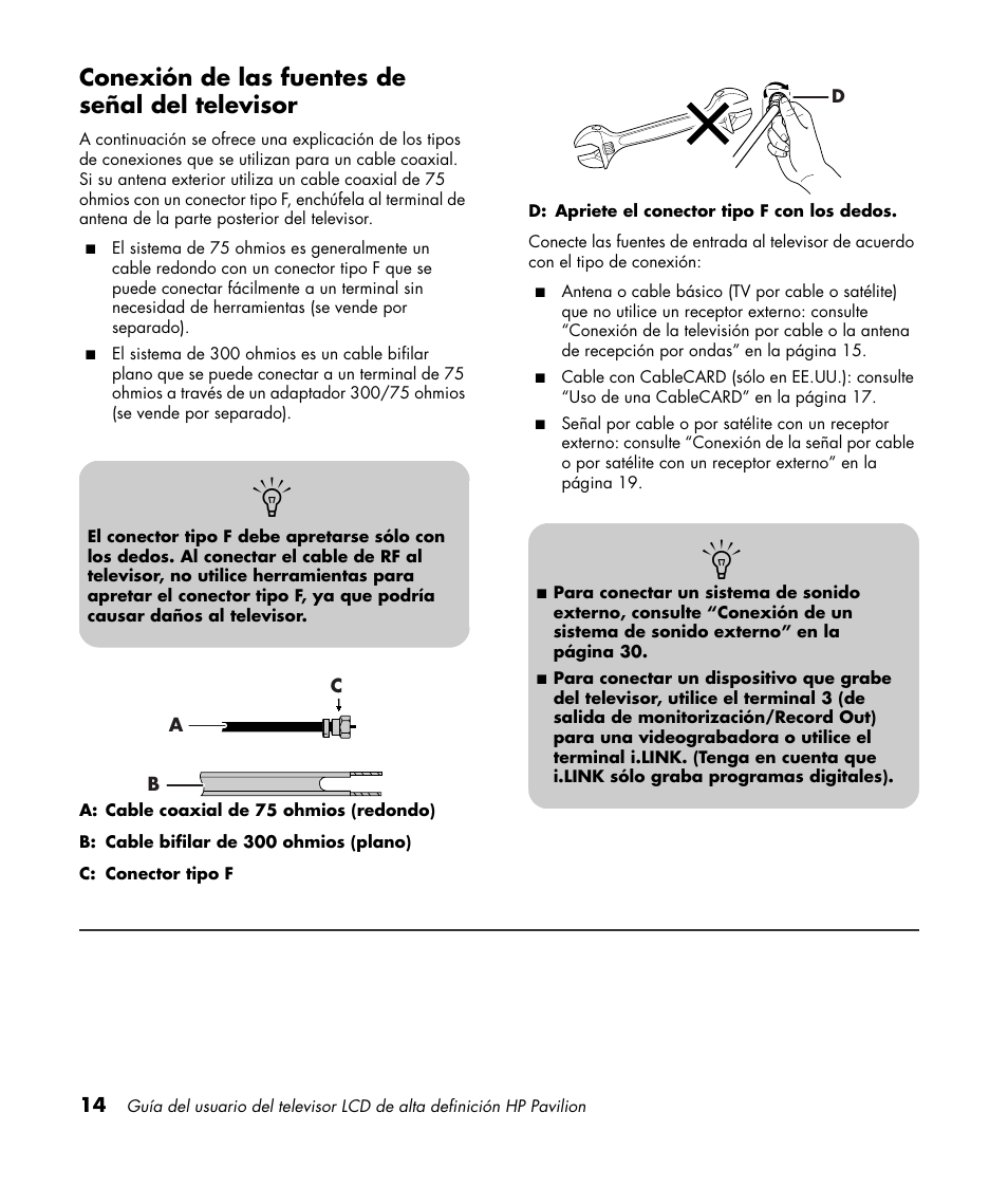 Conexión de las fuentes de señal del televisor | HP Pavilion LC3700N User Manual | Page 238 / 322