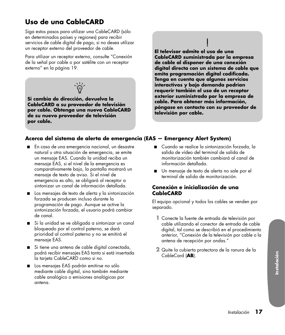 Uso de una cablecard | HP Pavilion LC3700N User Manual | Page 241 / 322