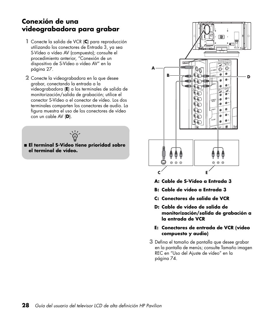 Conexión de una videograbadora para grabar | HP Pavilion LC3700N User Manual | Page 252 / 322