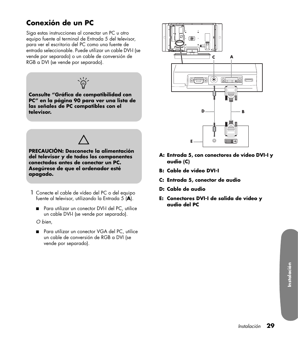 Conexión de un pc | HP Pavilion LC3700N User Manual | Page 253 / 322