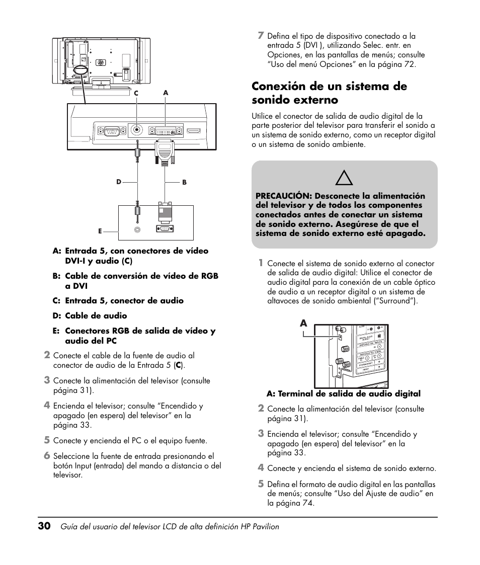 Conexión de un sistema de sonido externo | HP Pavilion LC3700N User Manual | Page 254 / 322