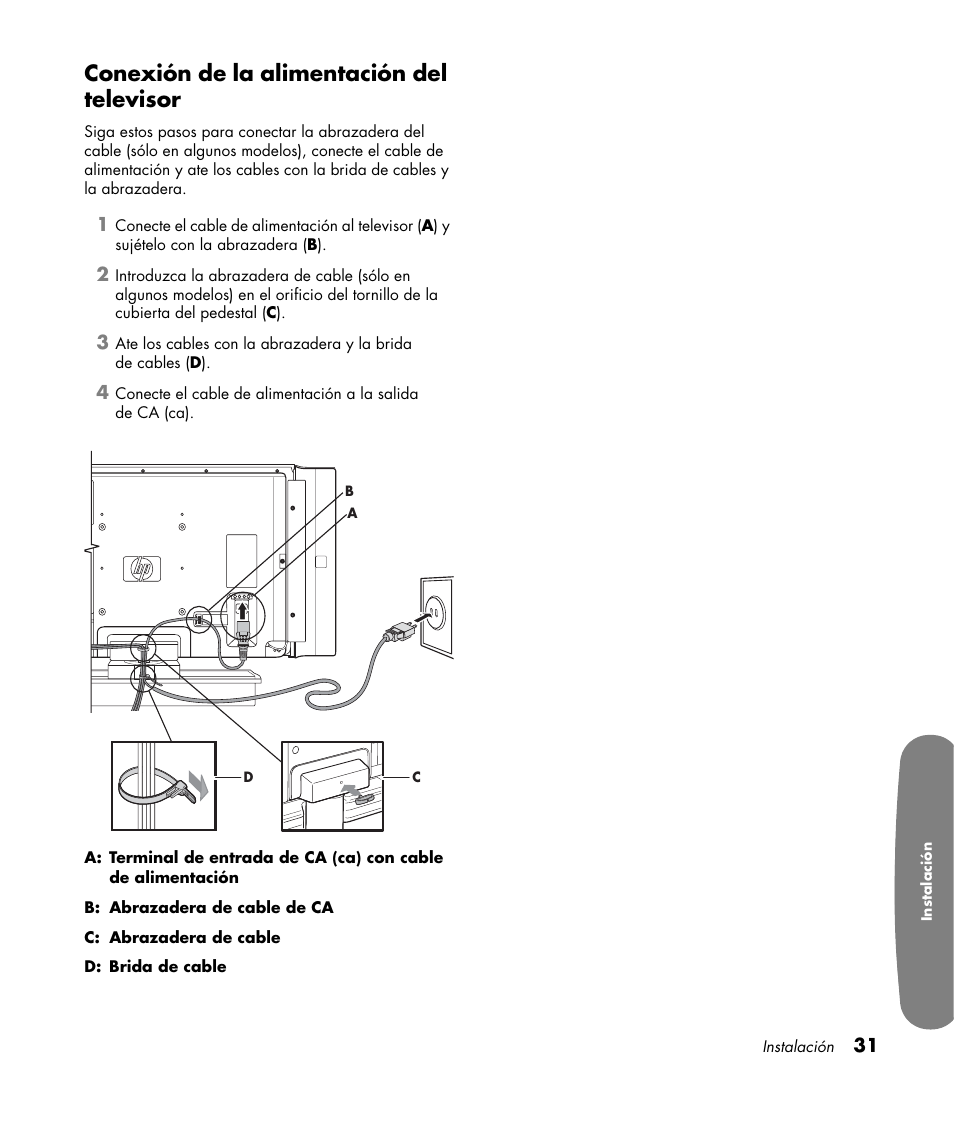 Conexión de la alimentación del televisor | HP Pavilion LC3700N User Manual | Page 255 / 322