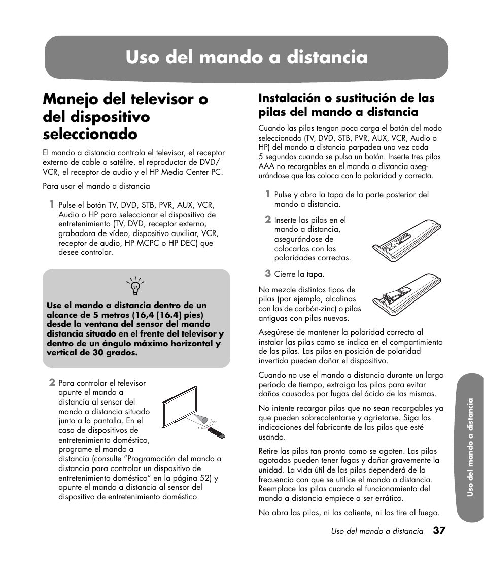 Uso del mando a distancia | HP Pavilion LC3700N User Manual | Page 261 / 322