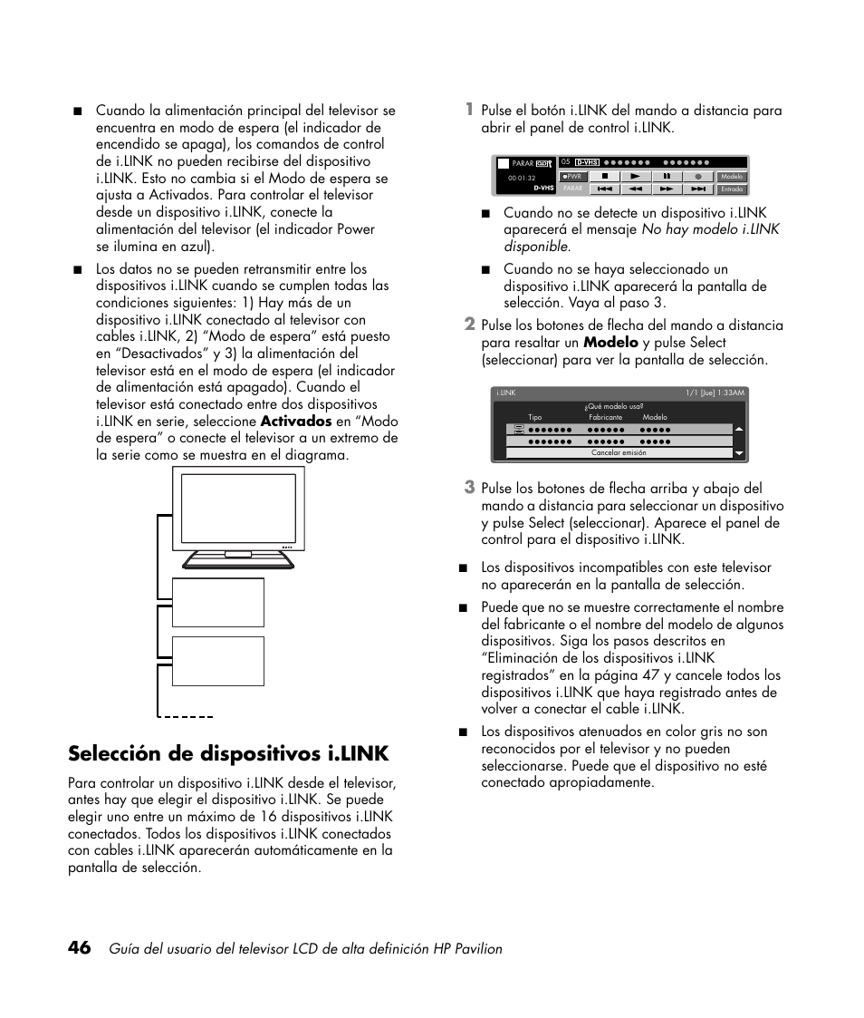 Selección de dispositivos i.link | HP Pavilion LC3700N User Manual | Page 270 / 322