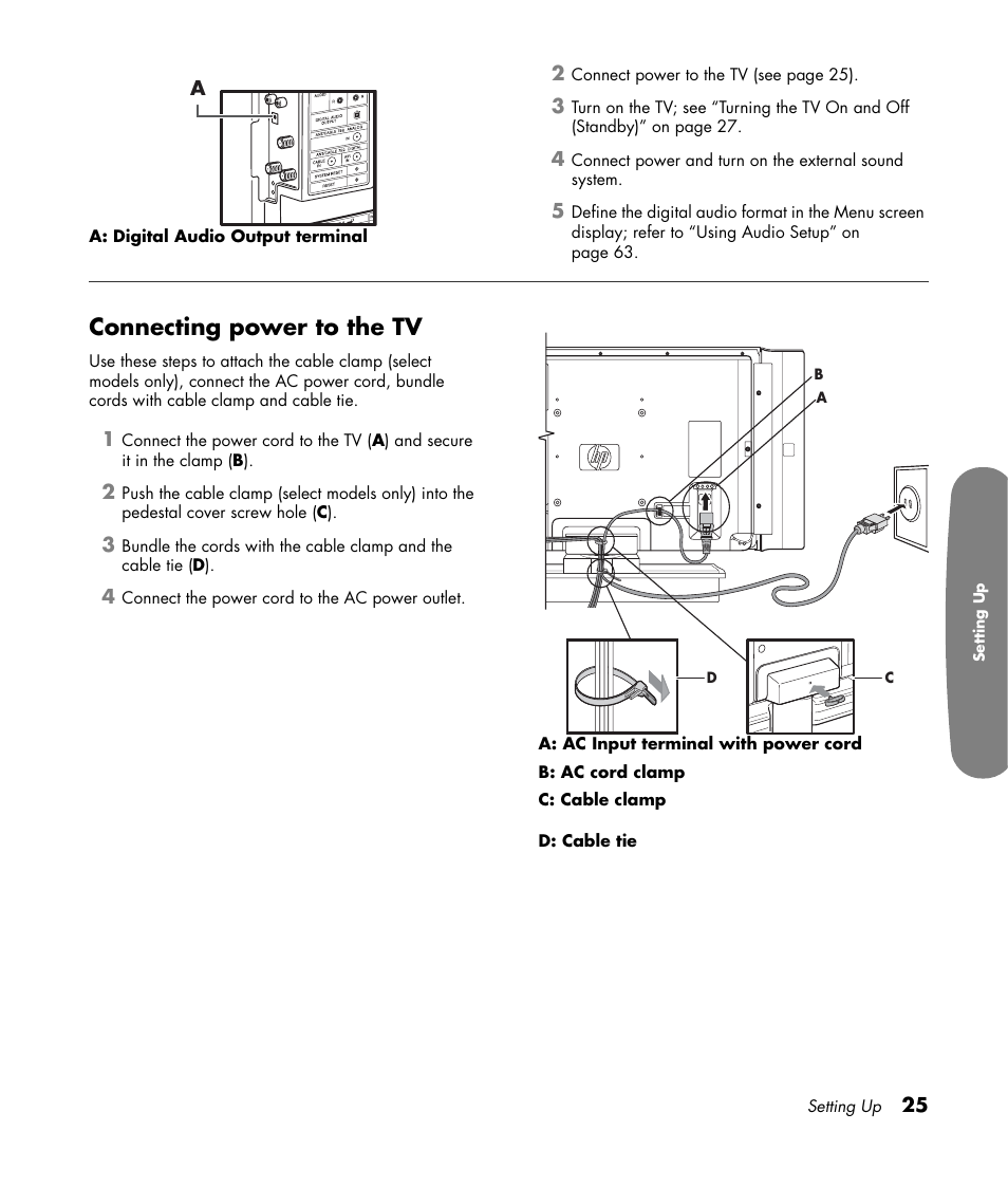 Connecting power to the tv | HP Pavilion LC3700N User Manual | Page 35 / 322