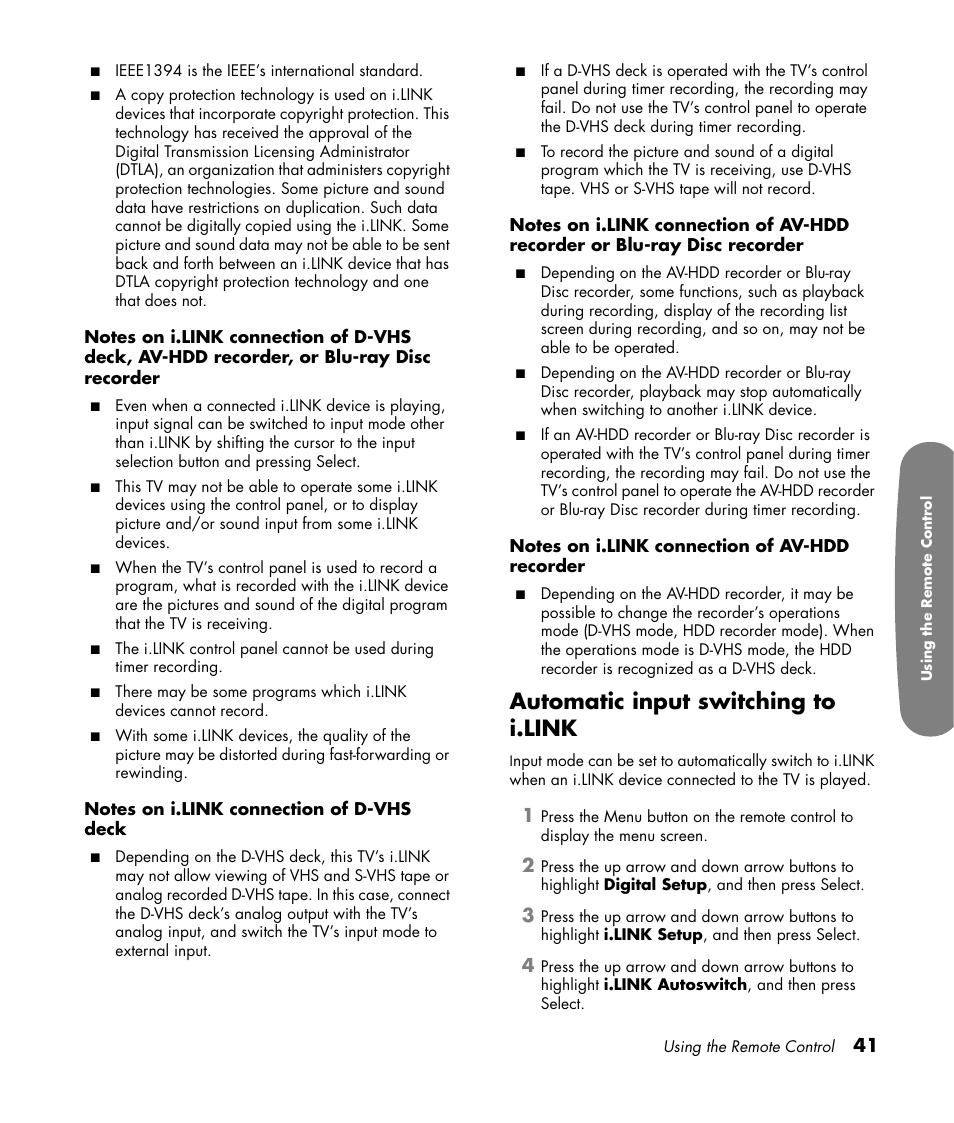 Automatic input switching to i.link | HP Pavilion LC3700N User Manual | Page 51 / 322