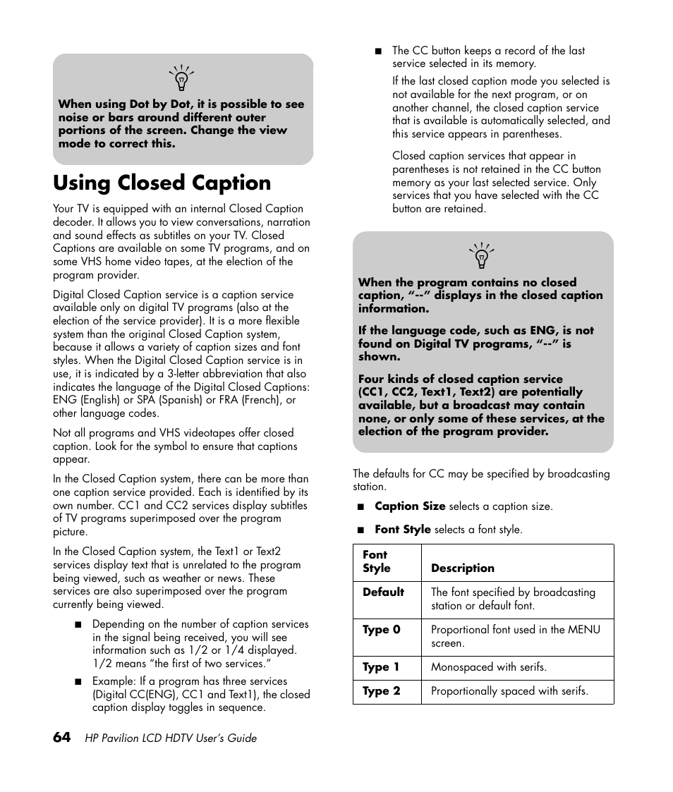 Using closed caption | HP Pavilion LC3700N User Manual | Page 74 / 322