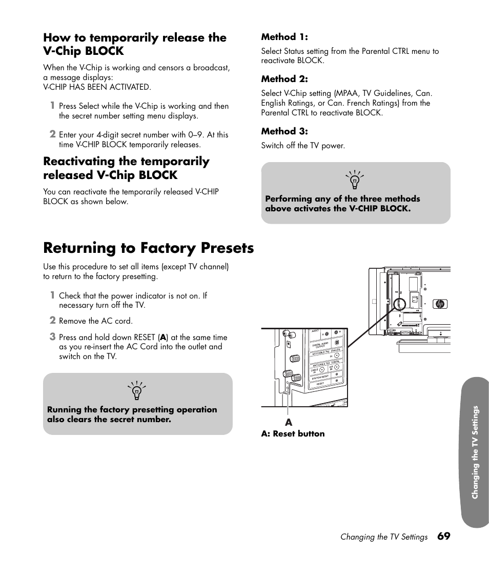 Returning to factory presets | HP Pavilion LC3700N User Manual | Page 79 / 322