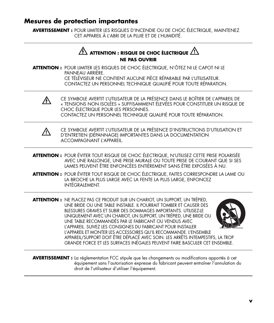 Mesures de protection importantes | HP Pavilion LC3700N User Manual | Page 99 / 322