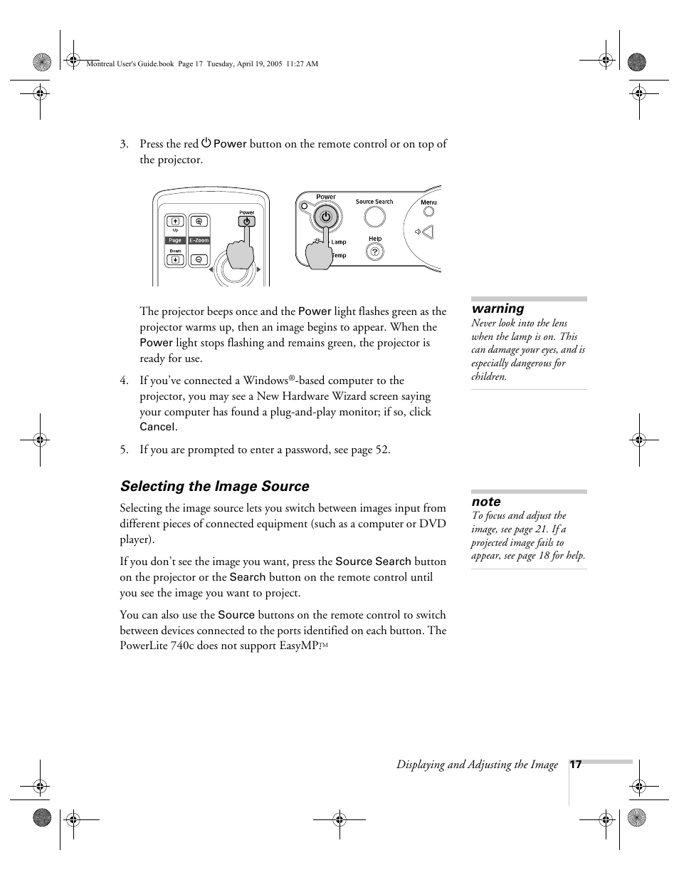 Selecting the image source | HP 760c User Manual | Page 17 / 101