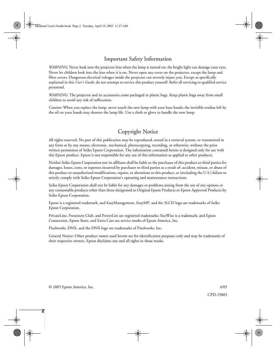 Important safety information, Copyright notice | HP 760c User Manual | Page 2 / 101