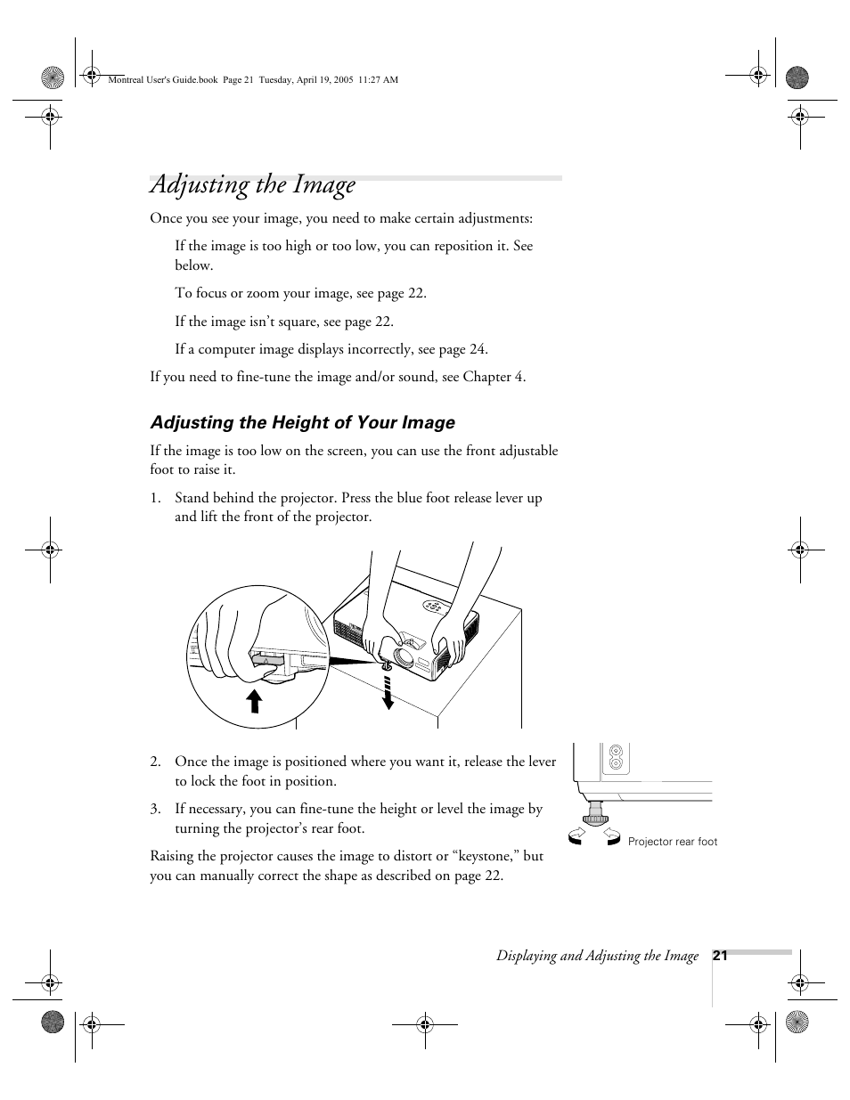 Adjusting the image, Adjusting the height of your image | HP 760c User Manual | Page 21 / 101