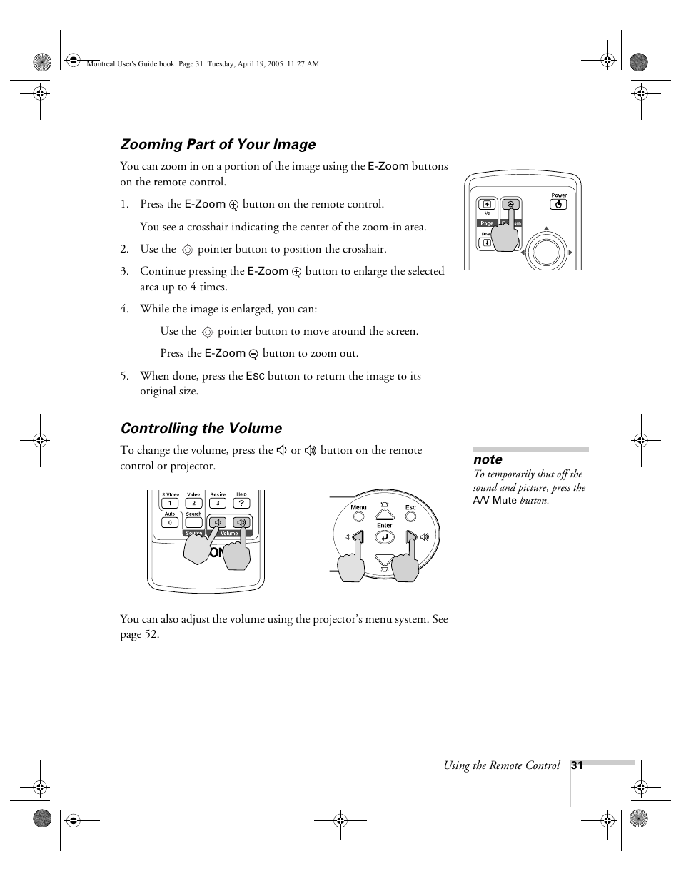 Zooming part of your image, Controlling the volume, Zooming part of your image controlling the volume | HP 760c User Manual | Page 31 / 101