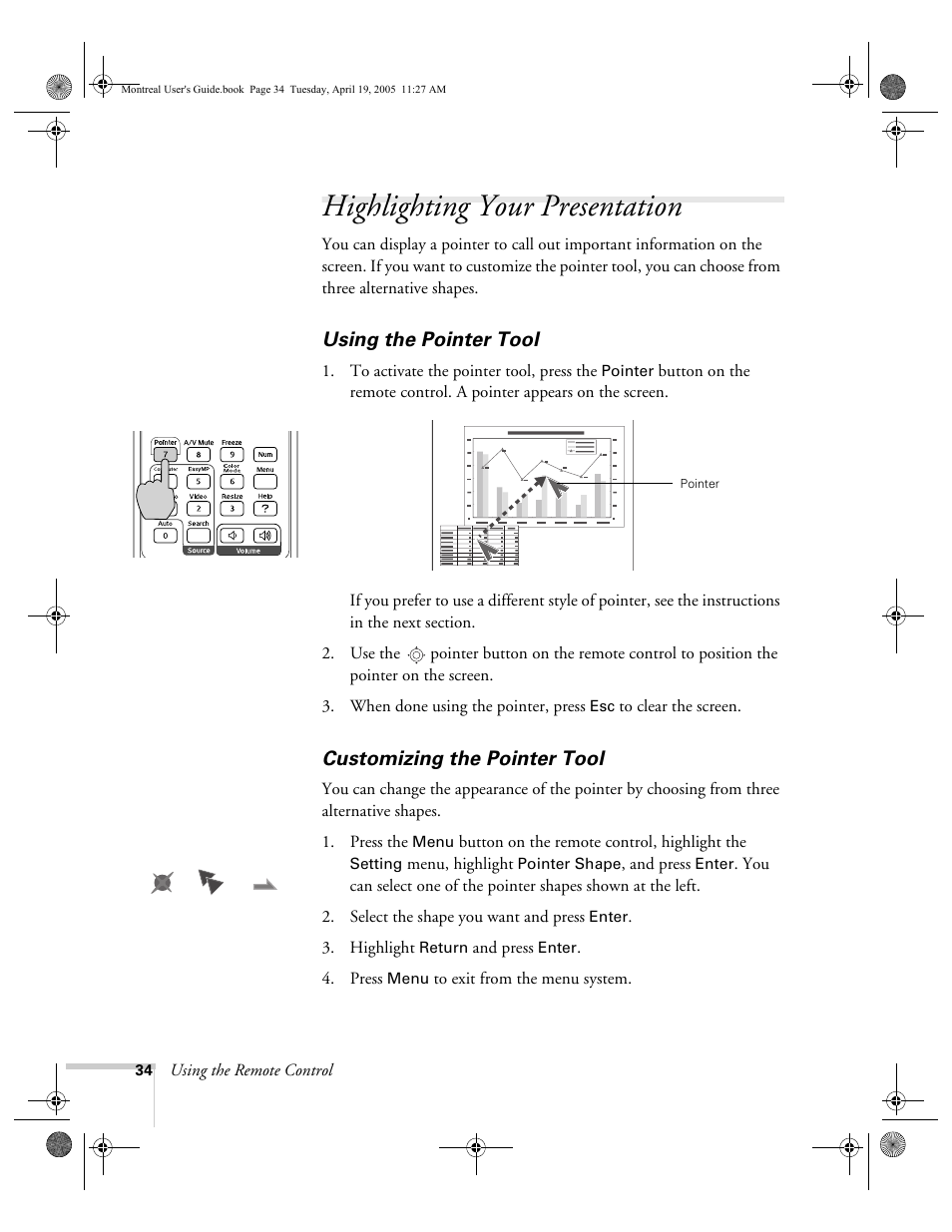 Highlighting your presentation, Using the pointer tool, Customizing the pointer tool | HP 760c User Manual | Page 34 / 101