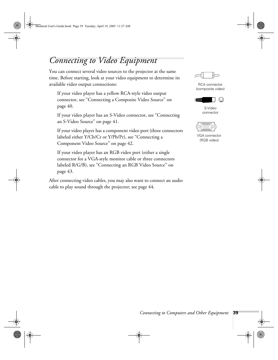 Connecting to video equipment | HP 760c User Manual | Page 39 / 101