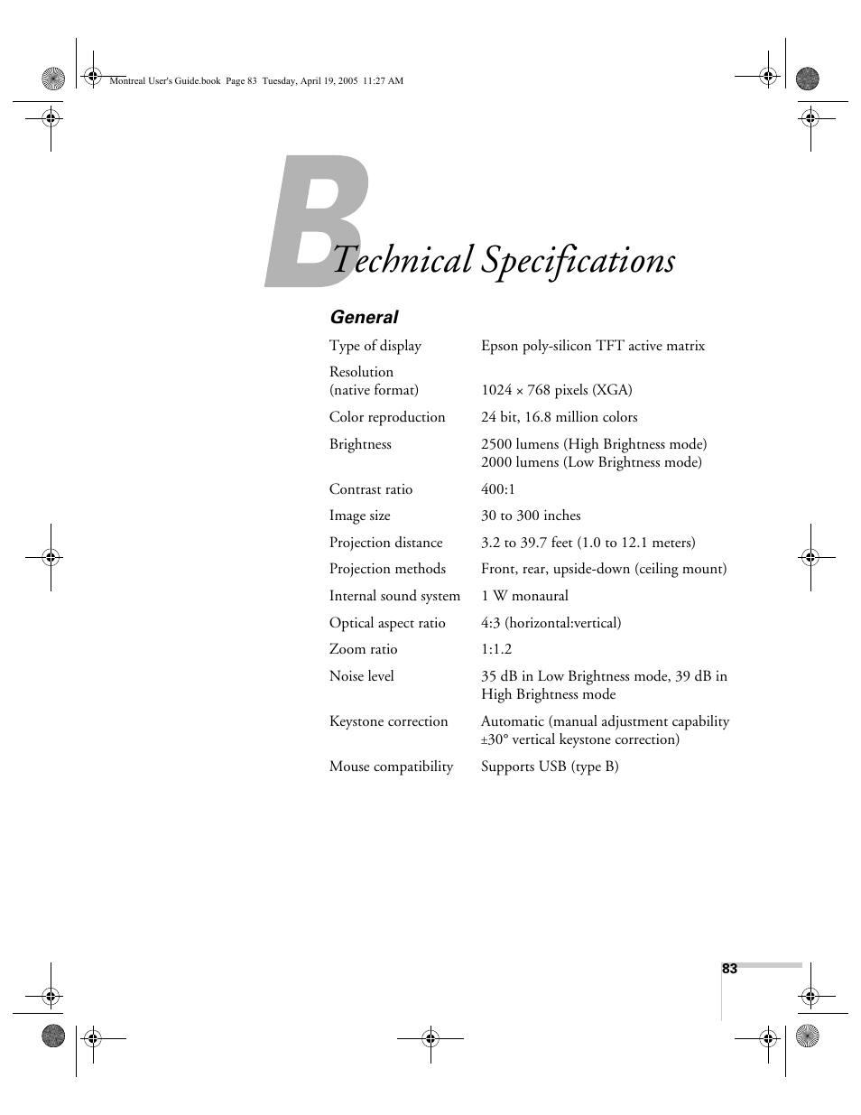 Technical specifications, General | HP 760c User Manual | Page 83 / 101
