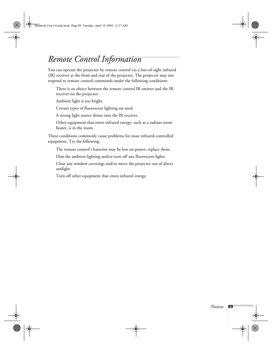 Remote control information | HP 760c User Manual | Page 89 / 101