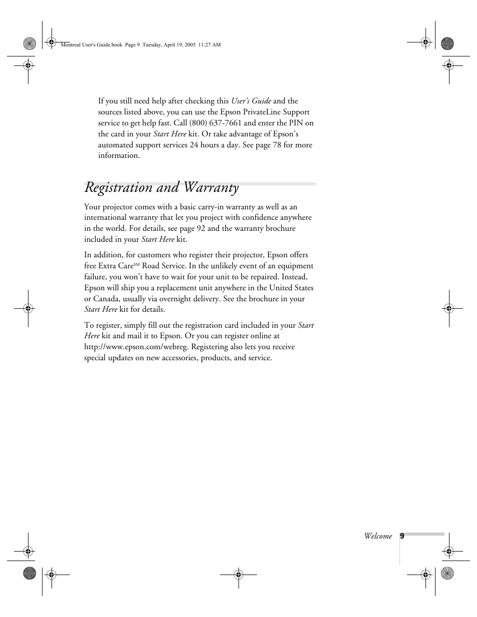 Registration and warranty | HP 760c User Manual | Page 9 / 101