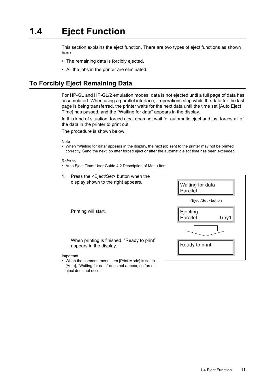 4 eject function, To forcibly eject remaining data, Eject function to forcibly eject remaining data | HP 240A User Manual | Page 11 / 40