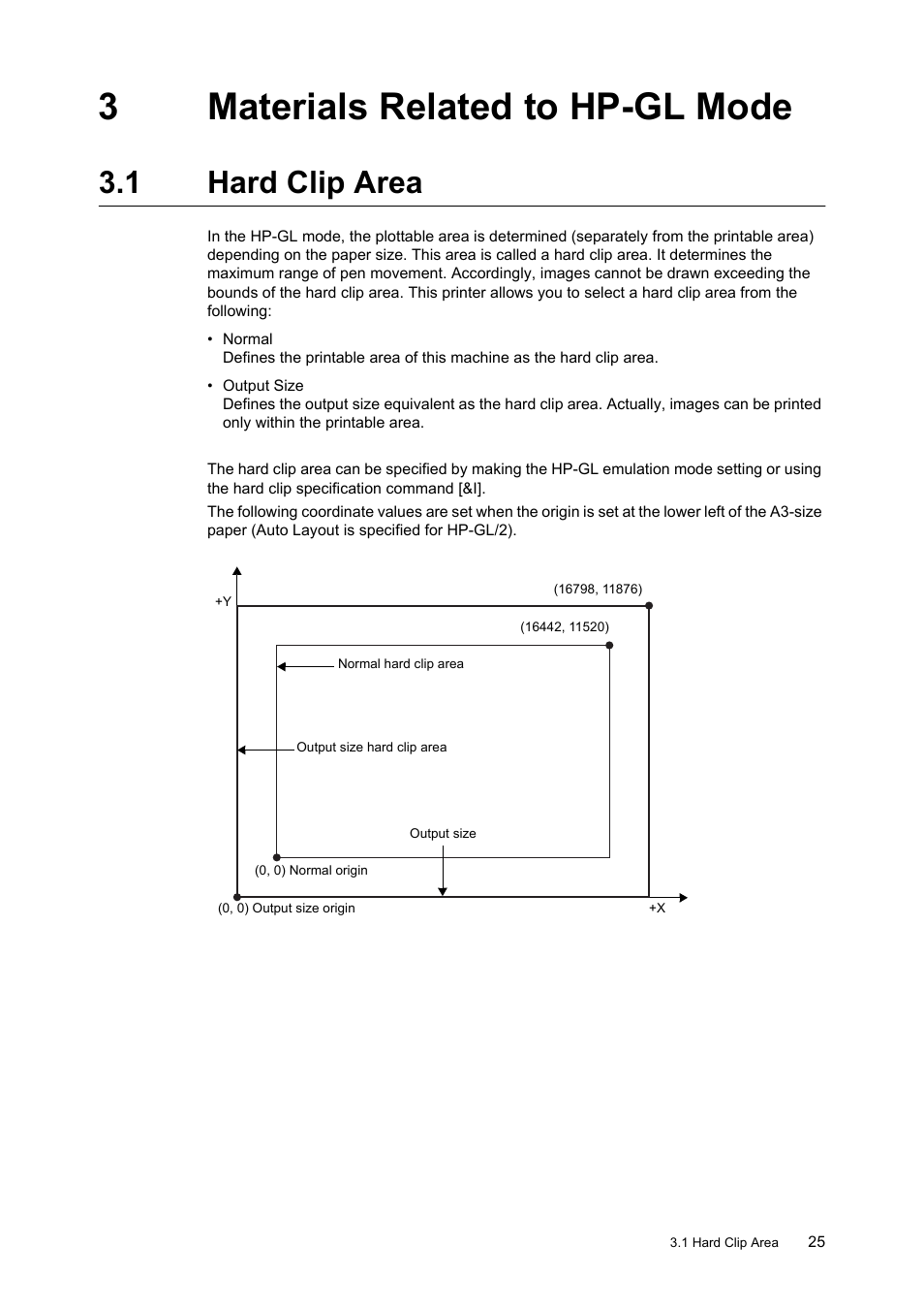 3 materials related to hp-gl mode, 1 hard clip area, Materials related to hp-gl mode | Hard clip area, 3materials related to hp-gl mode | HP 240A User Manual | Page 25 / 40