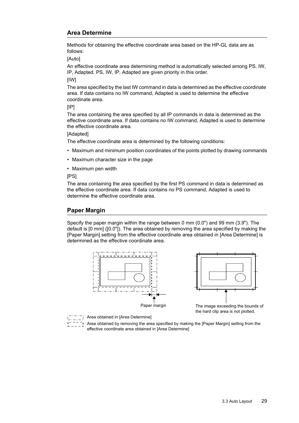 Area determine, Paper margin | HP 240A User Manual | Page 29 / 40