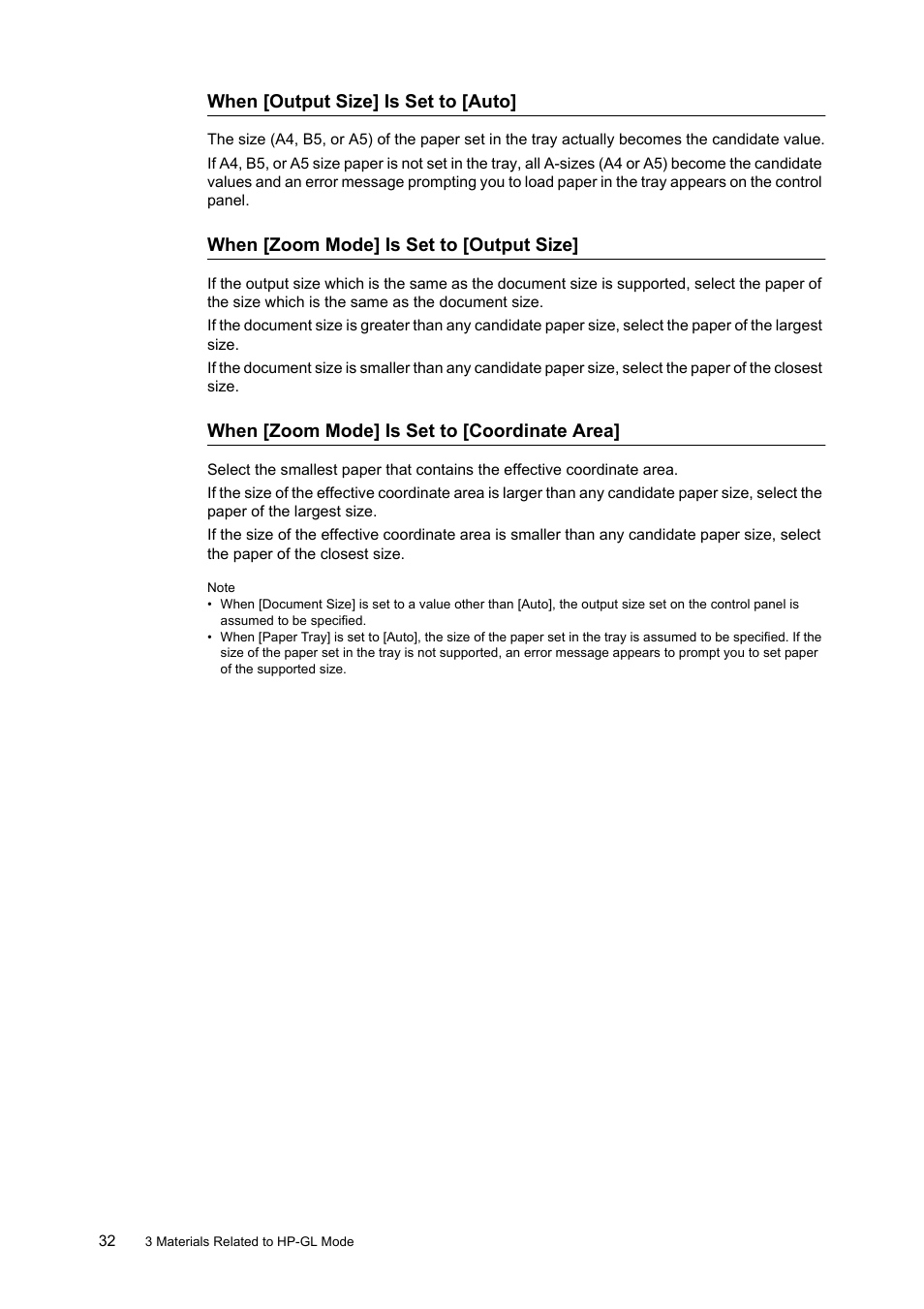 When [output size] is set to [auto, When [zoom mode] is set to [output size, When [zoom mode] is set to [coordinate area | HP 240A User Manual | Page 32 / 40