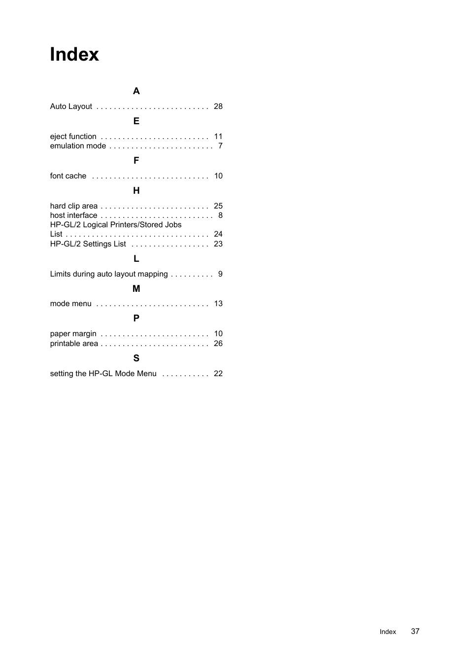 Index | HP 240A User Manual | Page 37 / 40