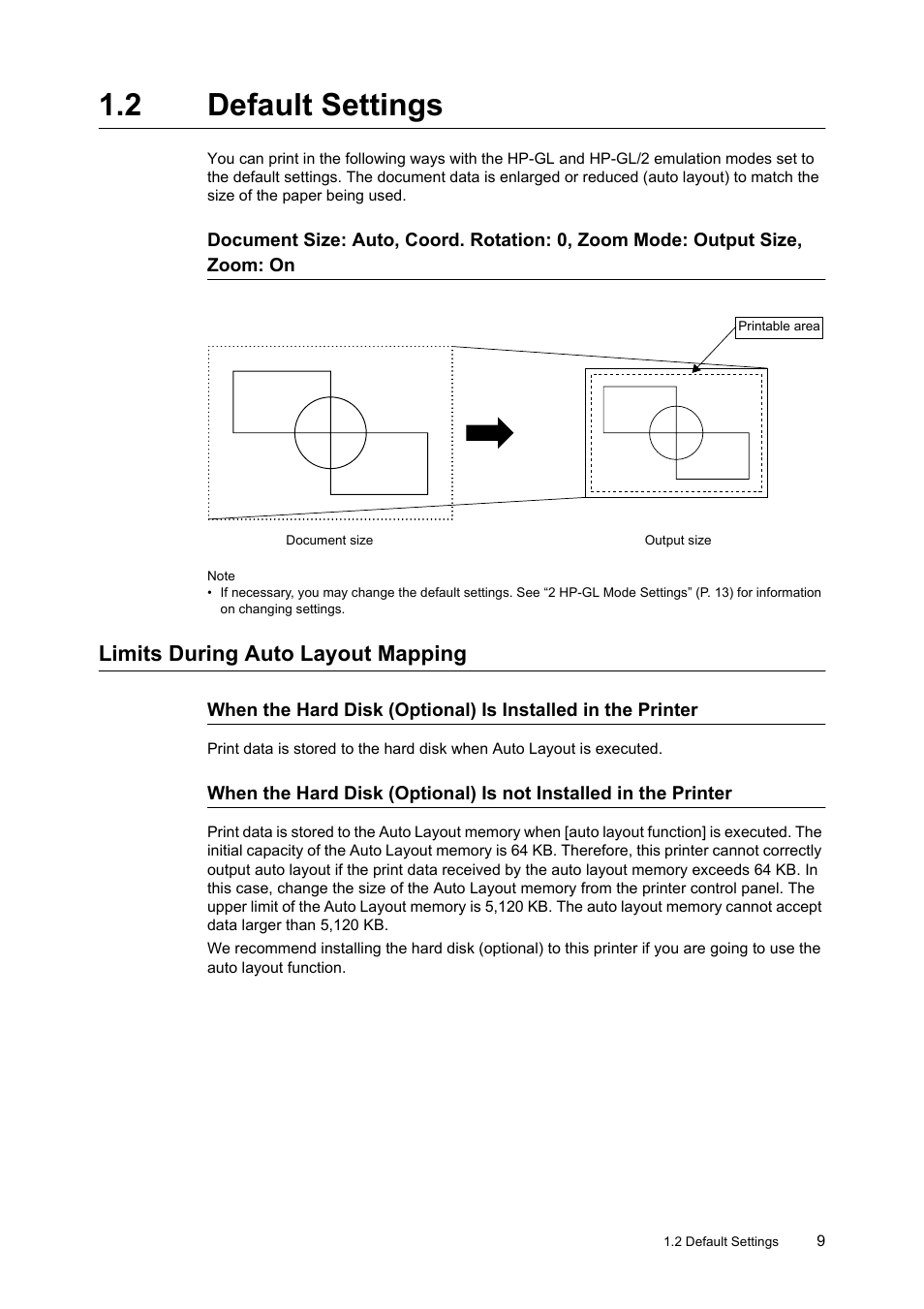 2 default settings, Limits during auto layout mapping, Default settings limits during auto layout mapping | HP 240A User Manual | Page 9 / 40