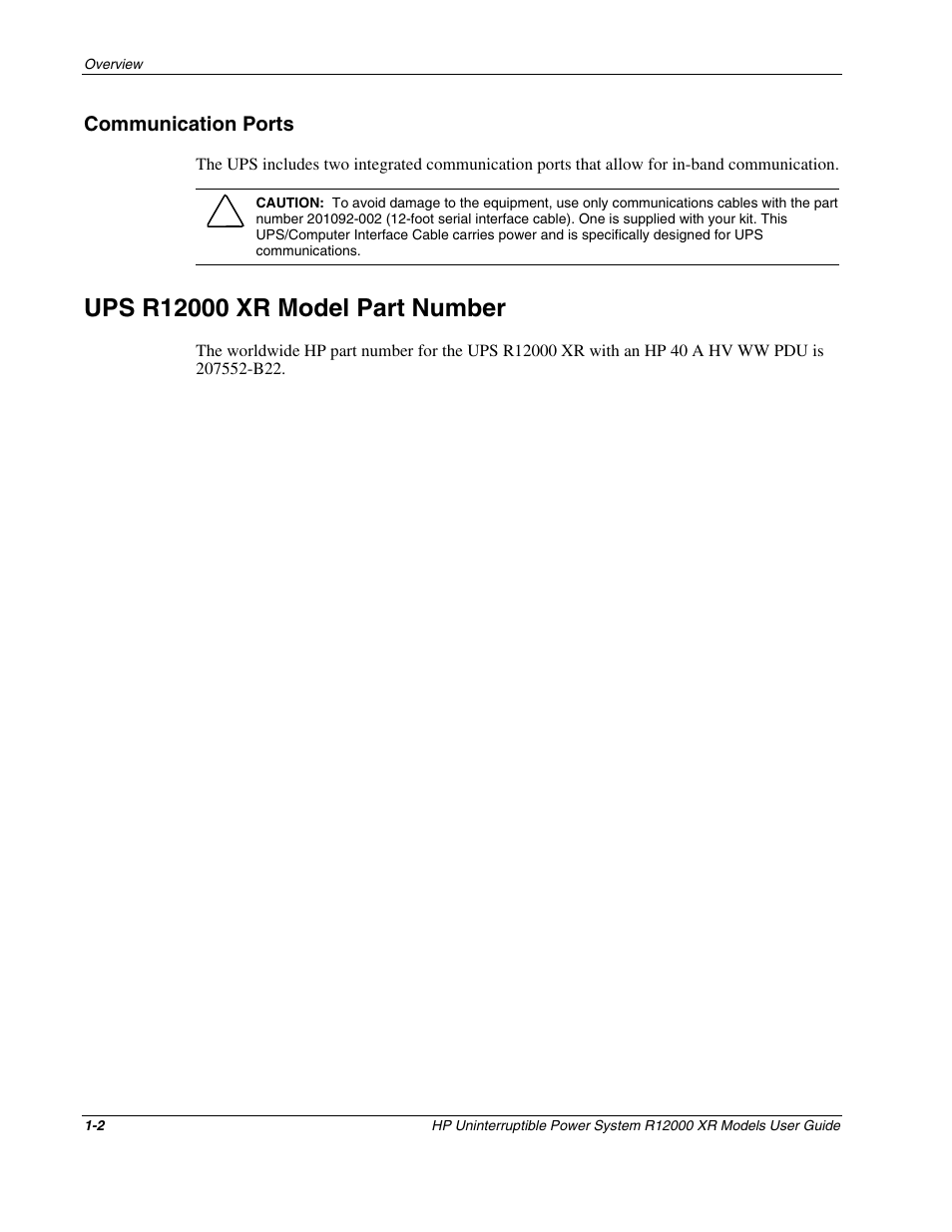 Communication ports, Ups r12000 xr model part number, Communication ports -2 | Ups r12000 xr model part number -2 | HP R12000 XR User Manual | Page 11 / 69