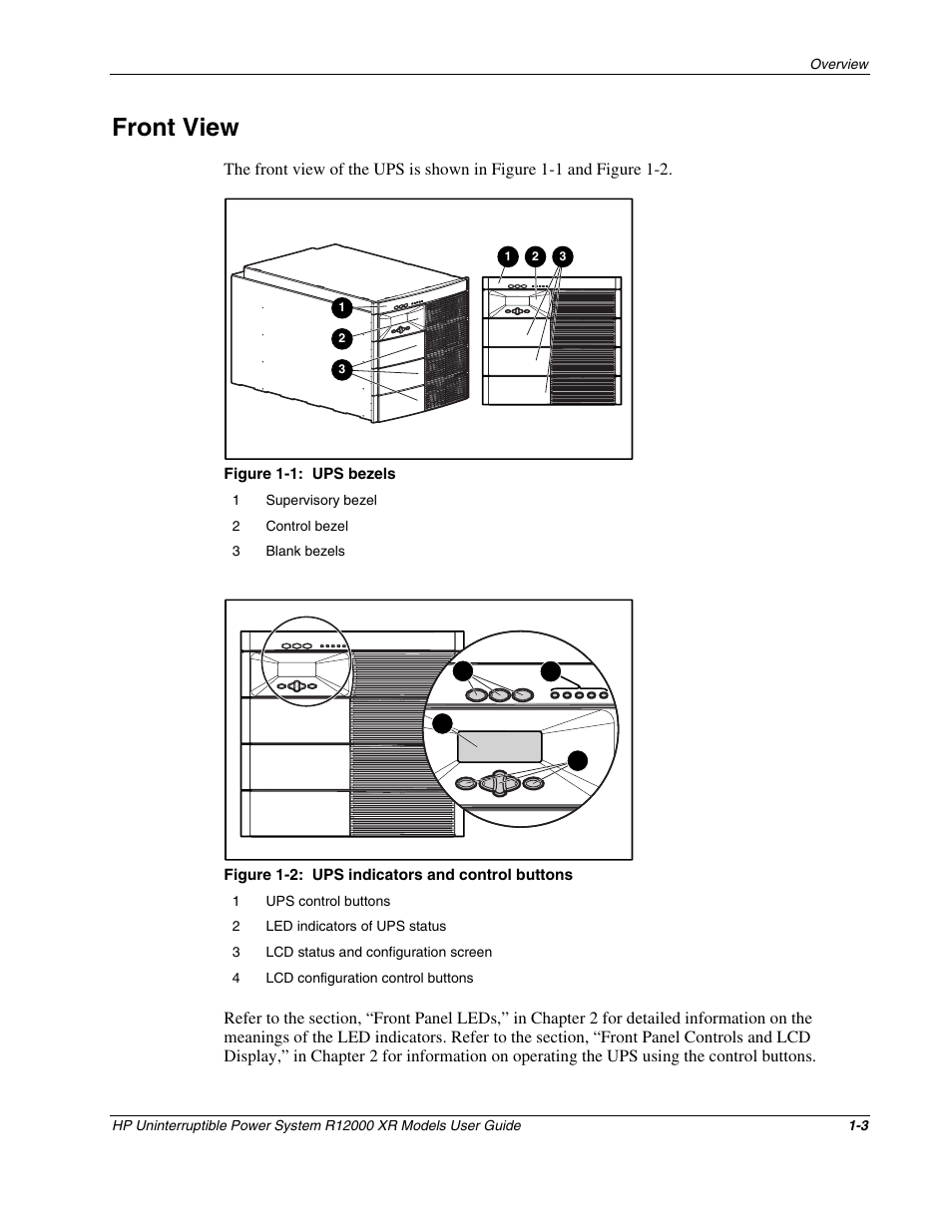 Front view, Front view -3 | HP R12000 XR User Manual | Page 12 / 69