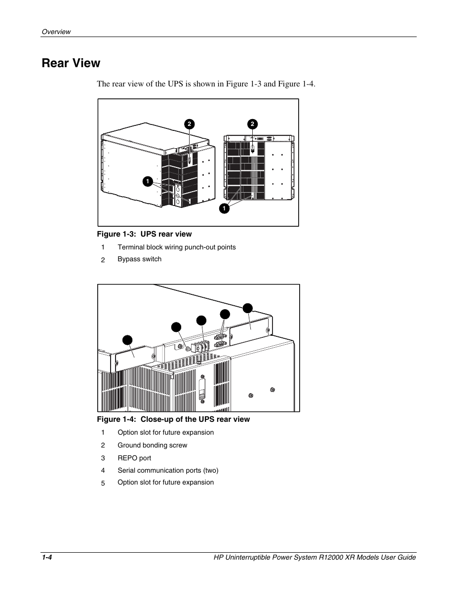 Rear view, Rear view -4 | HP R12000 XR User Manual | Page 13 / 69