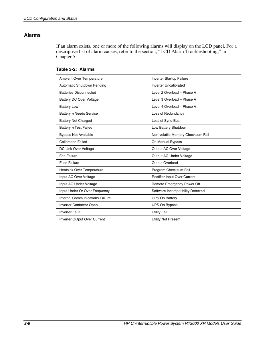 Alarms | HP R12000 XR User Manual | Page 30 / 69