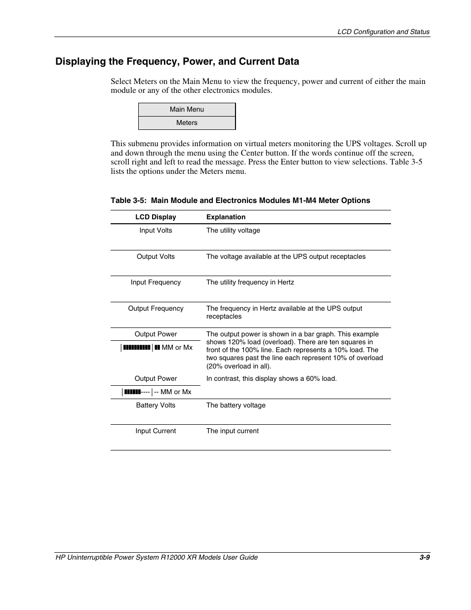 Displaying the frequency, power, and current data | HP R12000 XR User Manual | Page 33 / 69