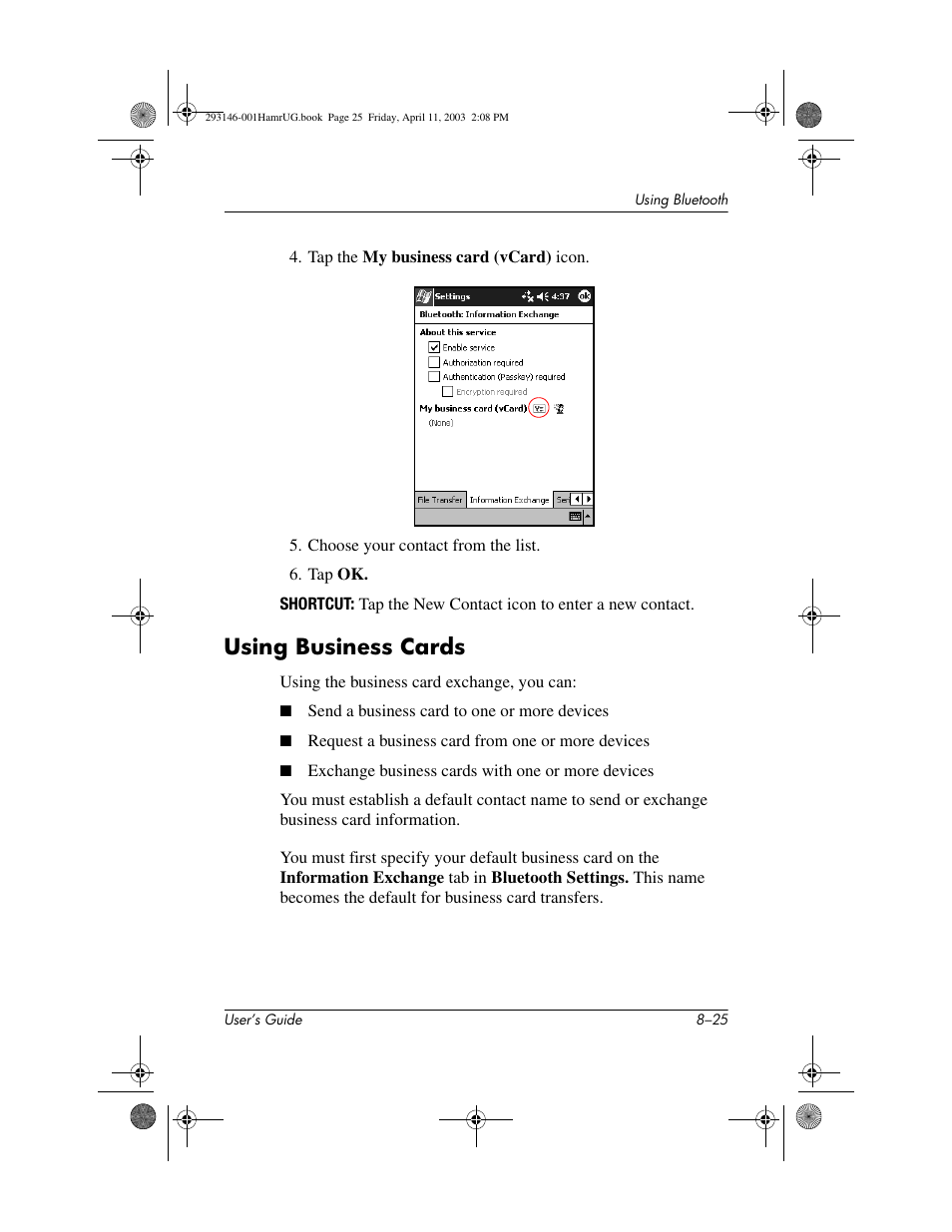 Using business cards, Using business cards –25 | HP h2200 Series User Manual | Page 100 / 125