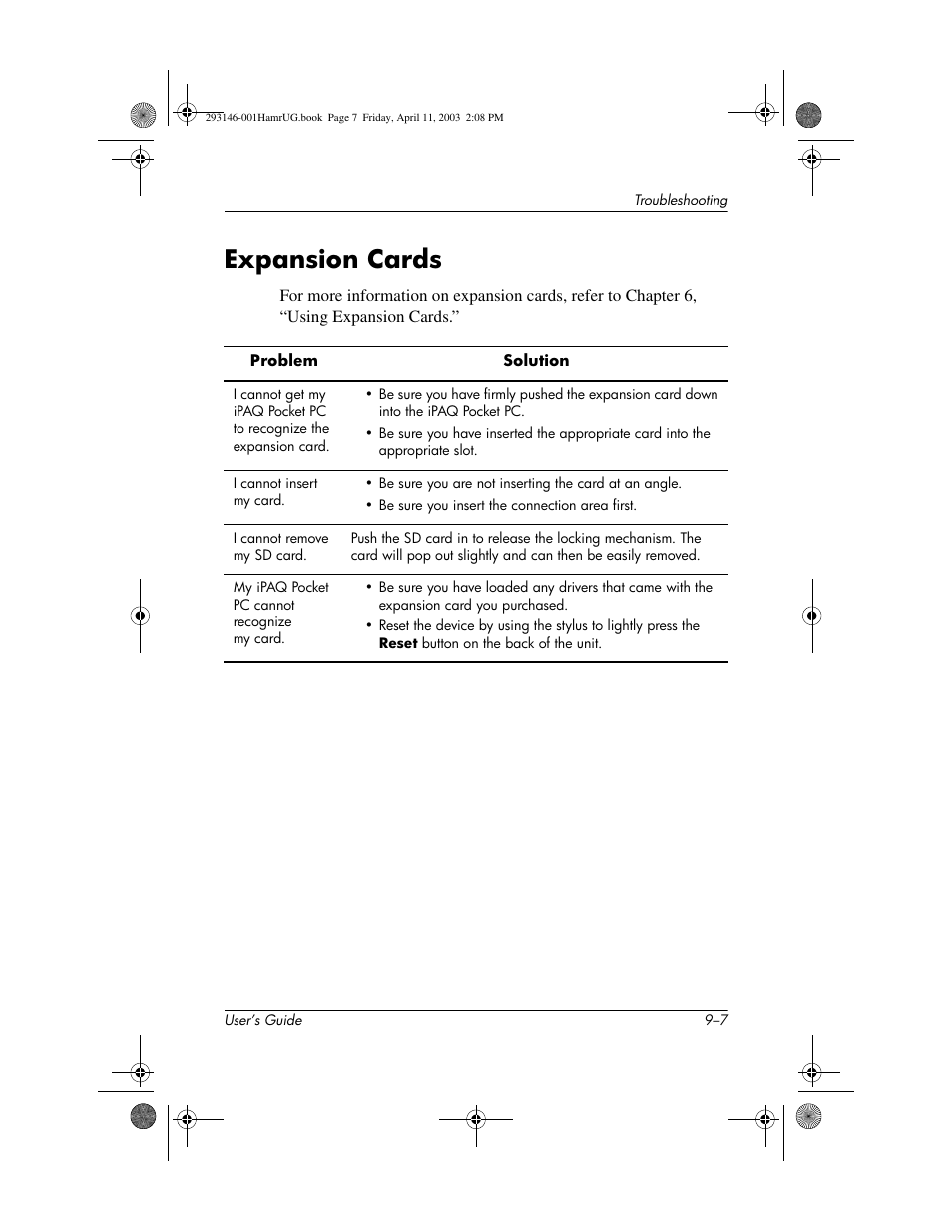 Expansion cards, Expansion cards –7 | HP h2200 Series User Manual | Page 111 / 125