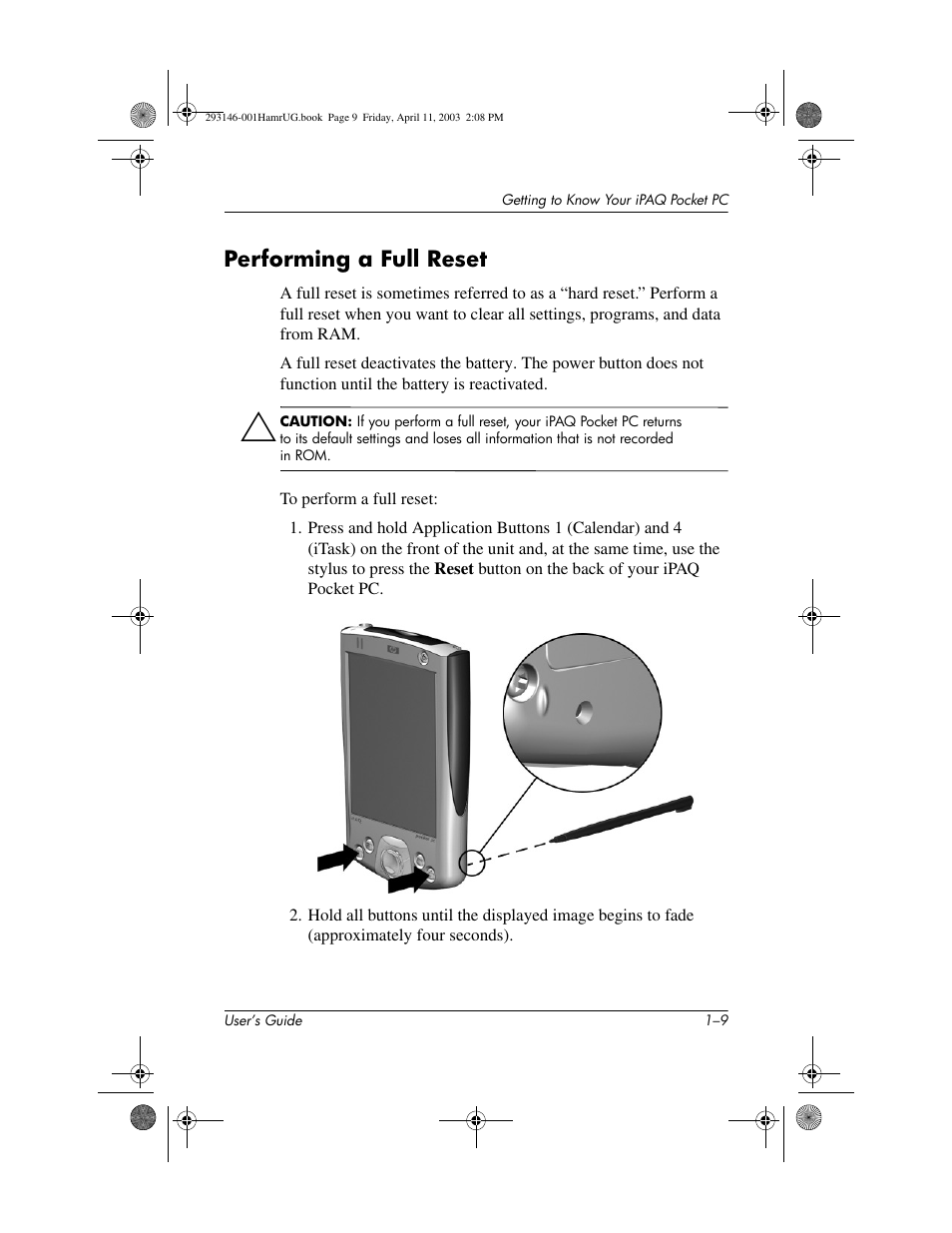 Performing a full reset, Performing a full reset –9 | HP h2200 Series User Manual | Page 16 / 125