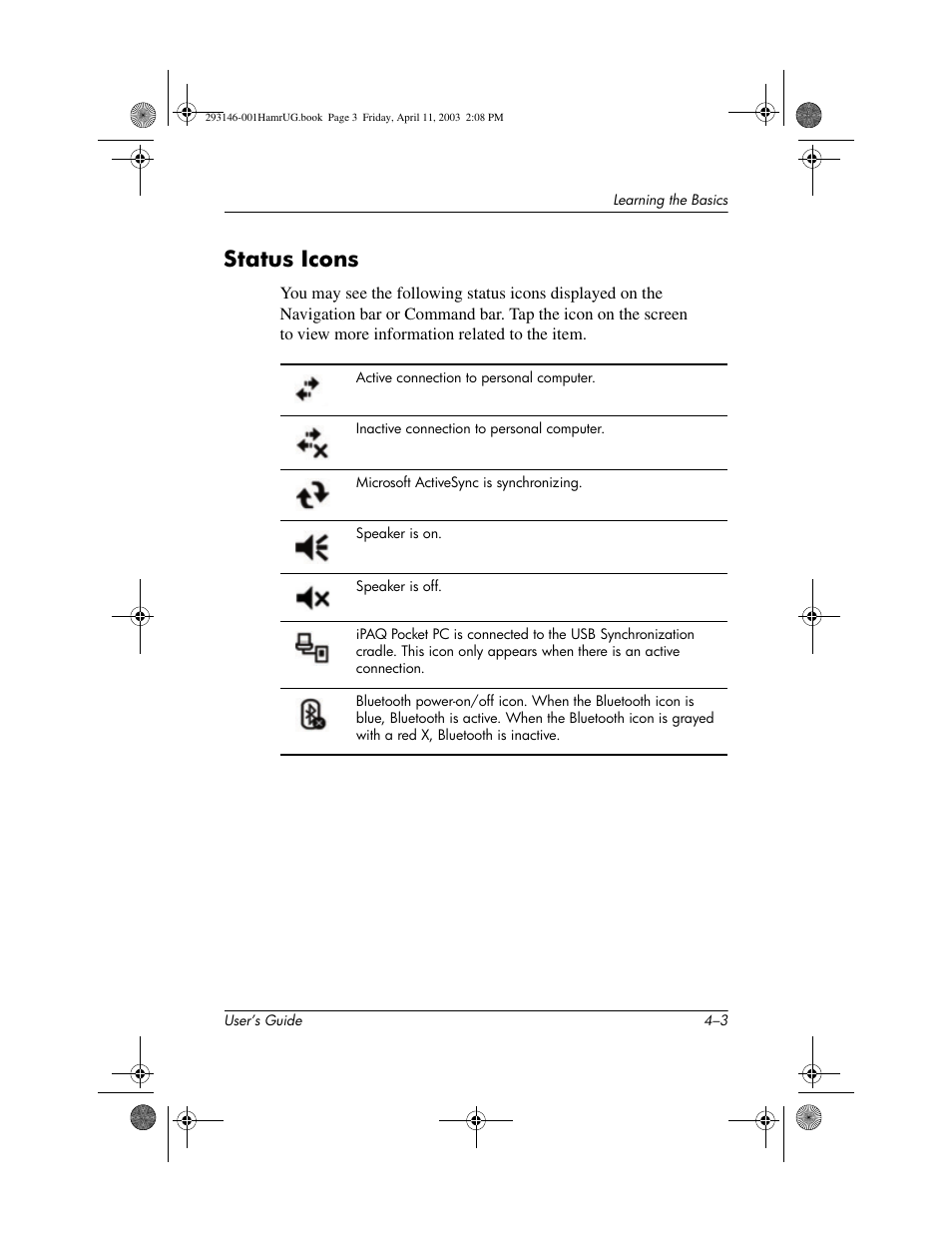 Status icons, Status icons –3 | HP h2200 Series User Manual | Page 39 / 125