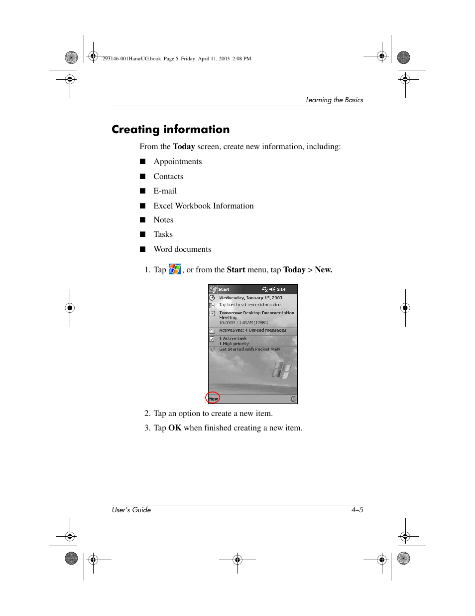 Creating information, Creating information –5 | HP h2200 Series User Manual | Page 41 / 125