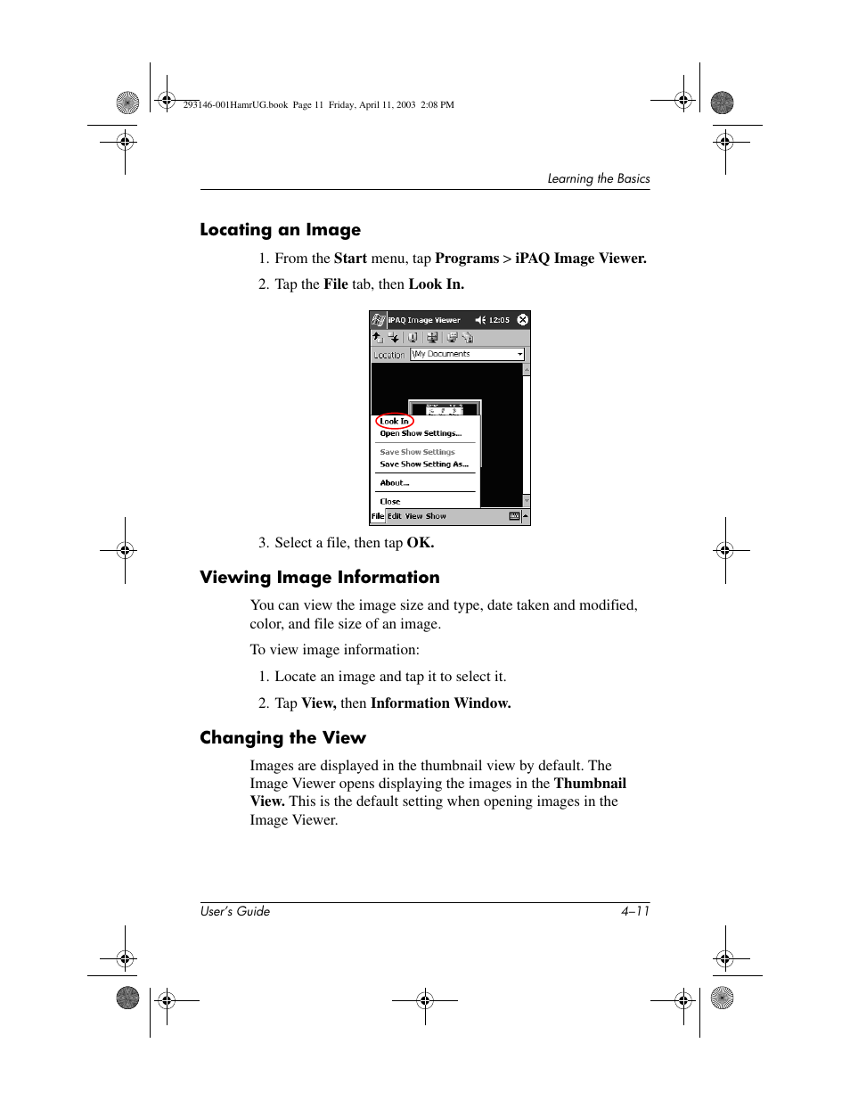 Locating an image, Viewing image information, Changing the view | HP h2200 Series User Manual | Page 47 / 125