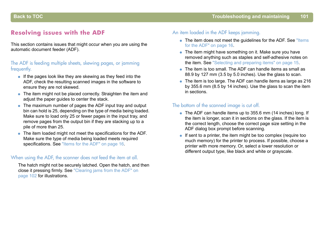 Resolving issues with the adf | HP 5400c Series User Manual | Page 101 / 140