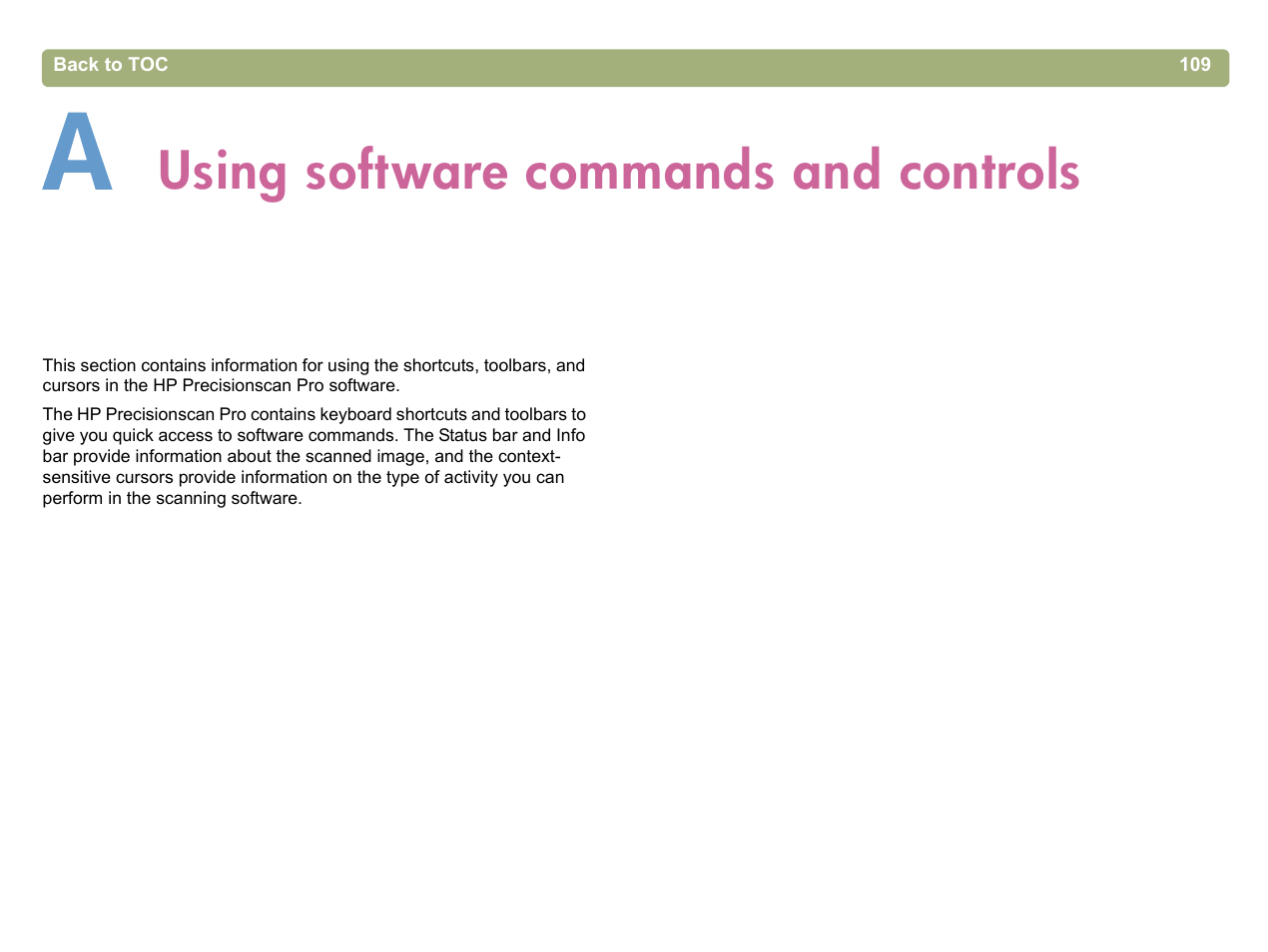 Using software commands and controls, A using software commands and controls, Using software commands and controls" on | HP 5400c Series User Manual | Page 109 / 140