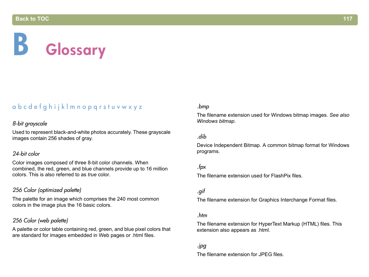Glossary, B glossary | HP 5400c Series User Manual | Page 117 / 140