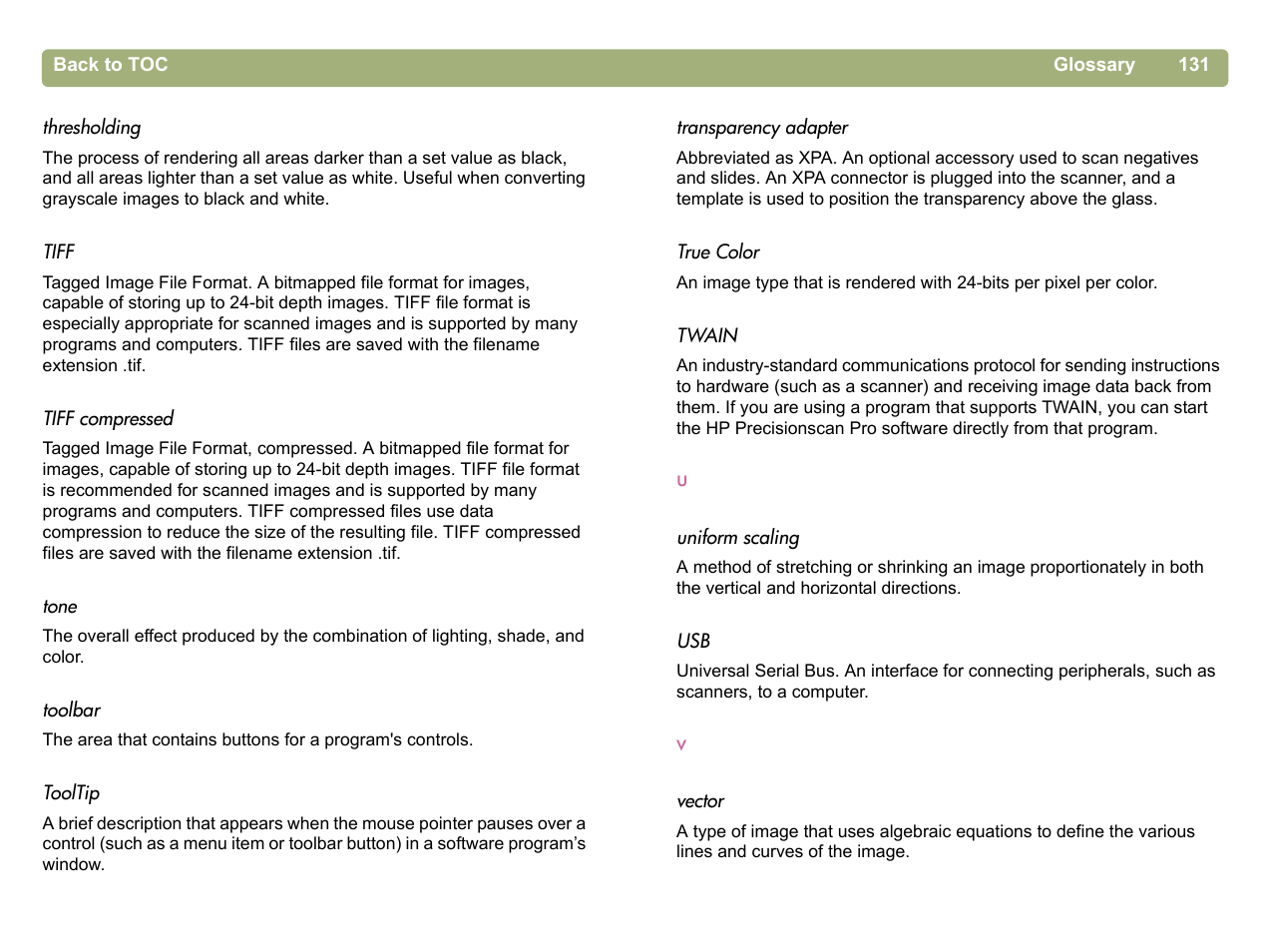Tiff (.tif), Tiff compressed (.tif) | HP 5400c Series User Manual | Page 131 / 140