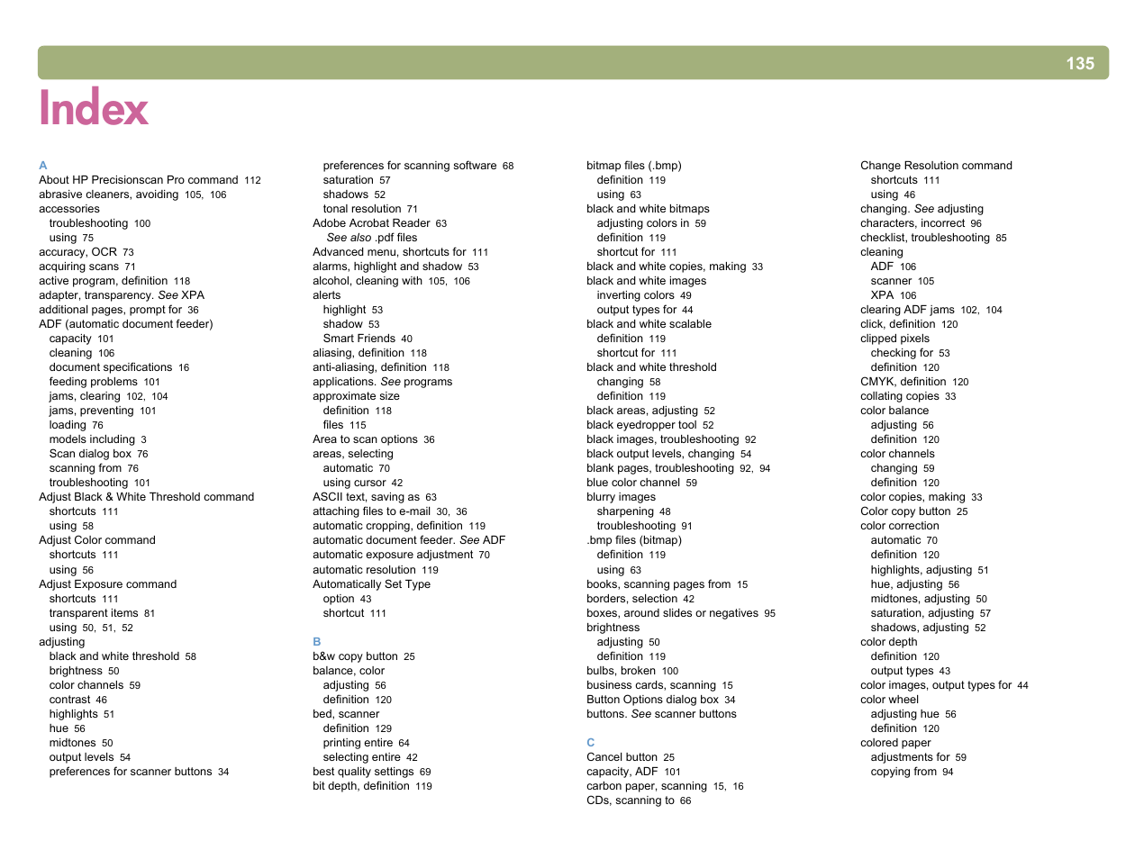 Index | HP 5400c Series User Manual | Page 133 / 140
