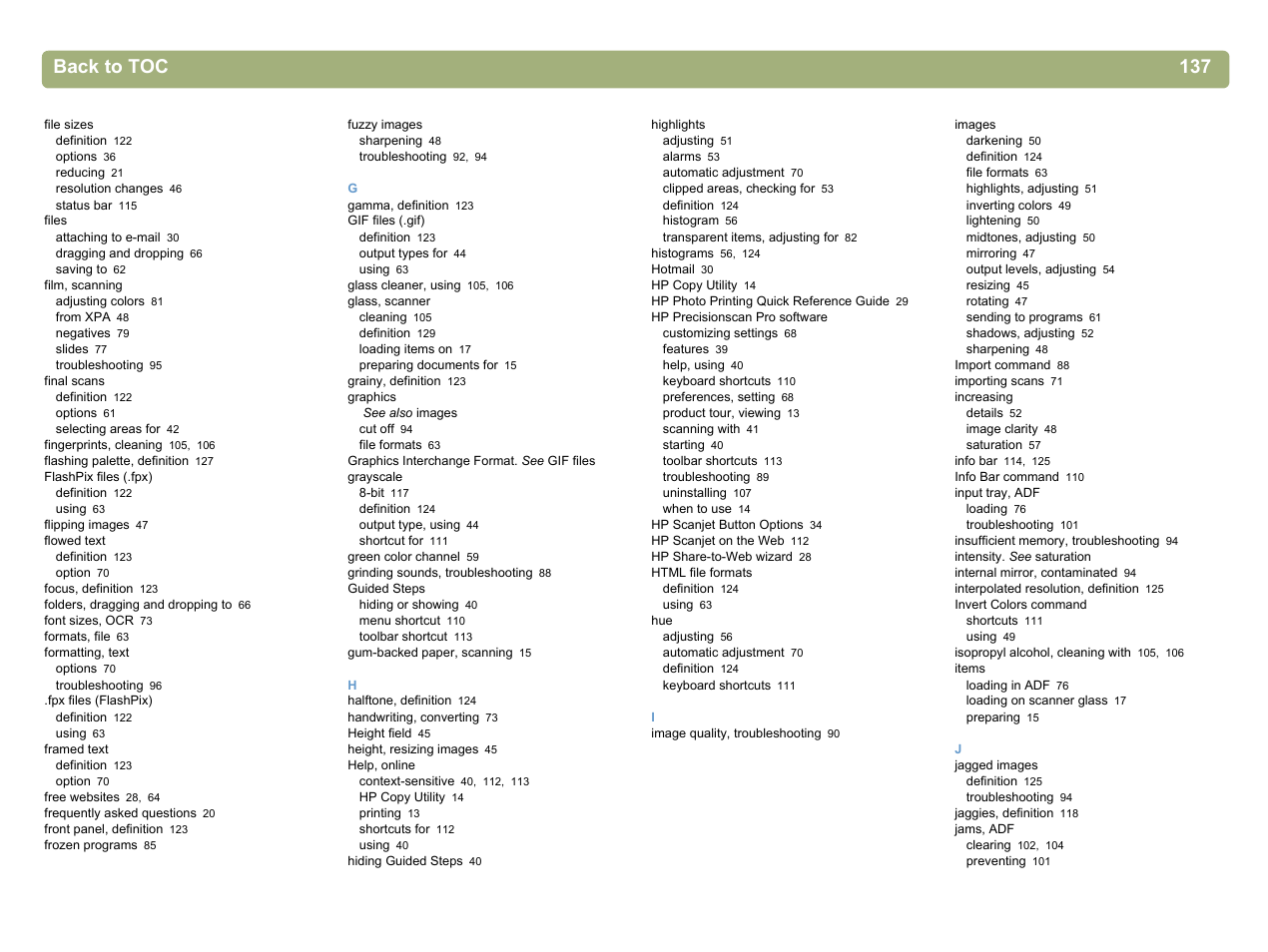 Back to toc 137 | HP 5400c Series User Manual | Page 135 / 140