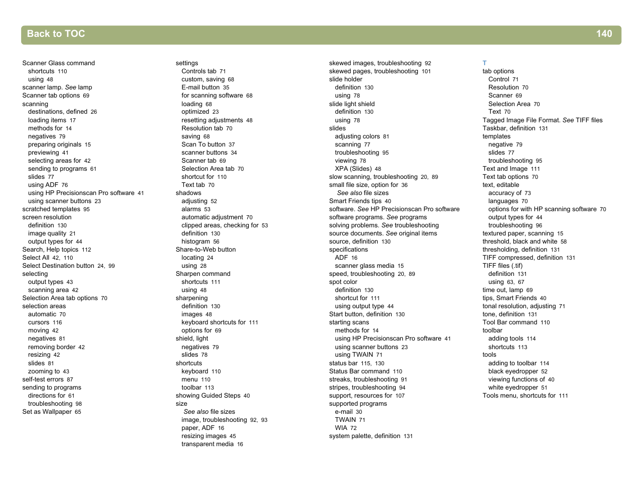 Back to toc 140 | HP 5400c Series User Manual | Page 138 / 140