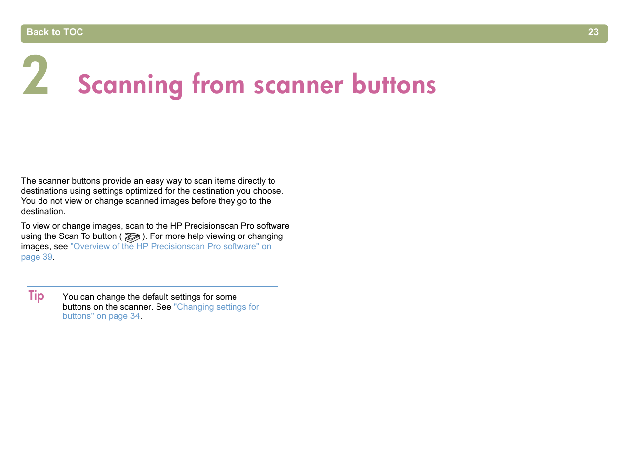 Scanning from scanner buttons, 2 scanning from scanner buttons | HP 5400c Series User Manual | Page 23 / 140